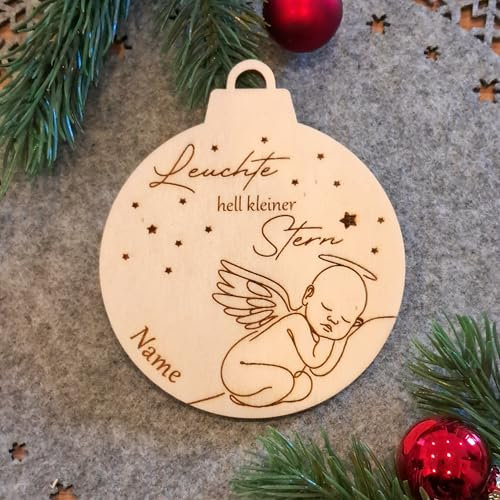 KreativSuite Personalisierter Weihnachtsbaum Anhänger Sternenkind Weihnachten Graviert Anhänger Christbaumschmuck Holzschmuck Name Erinnerung Trauer Liebe