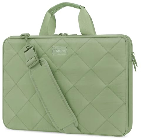 MOSISO 360 Bolsa Hombro Protectora Portátil, 15-15,6 Inch Bolsa Acolchada Doble Capa Laptop con Cremallera Antirrobo Compatible con MacBook Pro 16 Pulgadas, Dell, Lenovo, Asus Notebook,Verde Antiguo