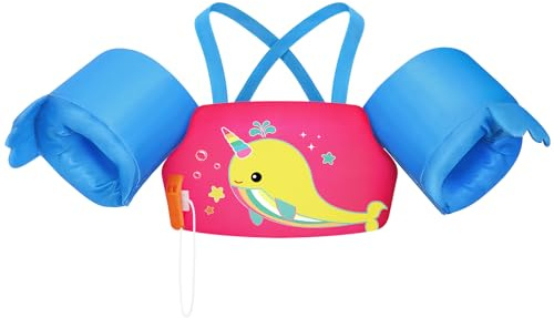 HeySplash Gilet da Nuoto per Bambini, Braccioli Galleggianti da Bambini con Peso 22-44lbs Anni 2-6, Giubbotto Galleggiante Bracciali Nuoto con Cinghia Regolabile per Bambini, Rosa Blu Giallo Balena