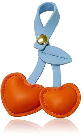ZephyrHome Cherry Bag Charm，Vielseitiger Kirsch-Schlüsselanhänger und Geldbörsenanhänger,Leder Obst Schlüsselanhänger,modische Tasche Anhänger,roter Kirsch Anhänger mit (orangefarbene)
