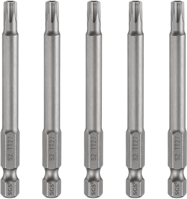sourcing map 5 puntas de destornillador de cabeza Torx de seguridad TT27 de 80 mm de largo, vástago hexagonal magnético a prueba de manipulaciones, 6 puntos, punta de agujero de acero, herramientas