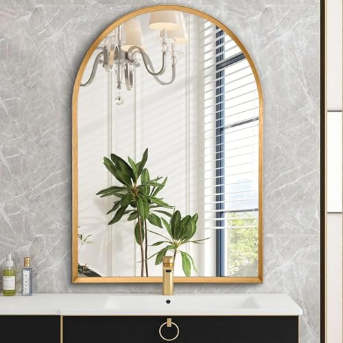 HLFMVWE Gold Bogen Spiegel 40×50cm Dekorative Wandspiegel Bogen Halbkreisförmig Spiegel, Wandspiegel Badspiegel mit Aluminiumrahmen für Badezimmer Flur Wohnzimmer, Schlafzimmer