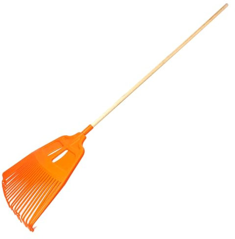 Heavy-Duty Garden Rake - 27 Tines / 57 cm Wide Durable Plastic Head, Long Wooden Handle - Sturdy & Lightweight Tool for Lawn, Hay, Soil, Leaves, Outdoor Landscaping - Comfortable & Efficient Yard Work