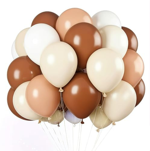Braun Luftballons, 60 Stück 12 Zoll Neutrale Luftballons Kaffee Braune Luftballons weiße Luftballons mit Latex Luftballons Band für Babyparty, Geburtstagsparty-Dekorationen, Hochzeit, Dschungelsafari