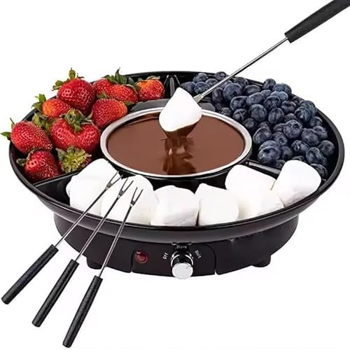 Appareil à fondue au chocolat, ensemble à fondue au chocolat avec 2 fourchettes et plaque à fruits, température réglable à 2 vitesses et grande capacité de 260 ml, pour le chocolat et le fromage.