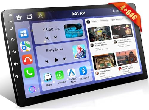 DAB+ 4GB RAM + 64GB ROM Motorsi Autoradio 2 Din Carplay con GPS, 9 Doppio din Android Auto Stereo Bluetooth con Schermo, WiFi, Mirror Link, FM/RDS Radio, Schermo Diviso+Telecamera Posteriore