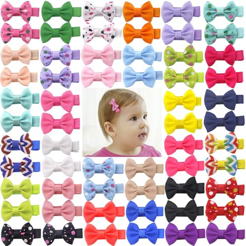 60Pcs Baby Girl Hair Bows 1.6 inch Mini Tiny Small Fully Lined Clips for Infant Toddlers (30 pairs)