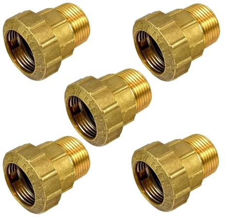 5 raccordi in ottone, filettatura esterna da 1/2, per tubo in polietilene da 20 mm, per tubo dell'acqua in giardino o in casa (giunto in ottone 1/2 pollici, AG, 5 pezzi)
