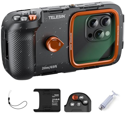 TELESIN Universal Underwater Phone Case for Snorkeling and Diving Waterproof Housing for Photo & Video Handle Grip for iPhone 7-17 Pro/Pro Max/Plus/Mini, Galaxy S10-S26 Ultra/Plus and Most Phones