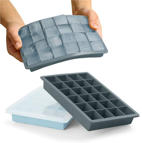 Blumtal Eiswürfelformen Silikon 3er Set - 24er Eiswürfelform mit Deckel - BPA-freie Silikon Eiswürfelform - Ice Cube Tray lebensmittelecht - Ice Tray - Graublau + Graublau + Hellblau