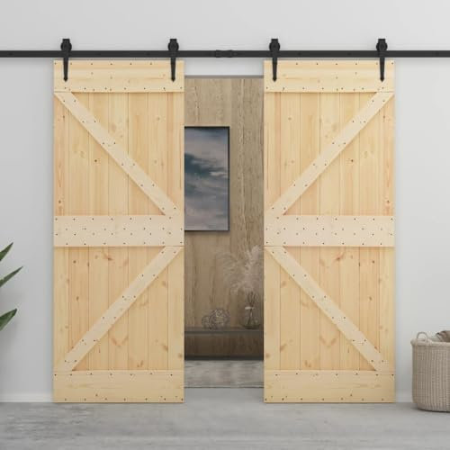Porte Coulissante en Pin avec Kit de Rail, Porte à Décoré de Grange Intérieur Suspendue pour Cuisine Salle de Bain et kit de quincaillerie 100x210 cm Pin massif
