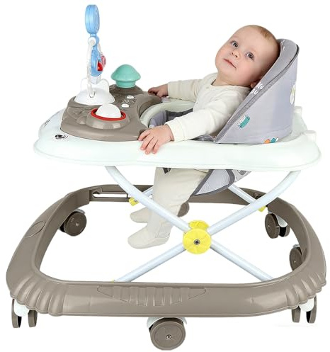 Lauflernhilfe für Jungen und Mädchen,Baby Gehfrei Lauflernwagen mit Spielcenter,Geräuscharm, Anti-Rollover, Lernspiele ab 6 Monaten, max. 15 kg (67 x 72 x 92 cm – Khaki)