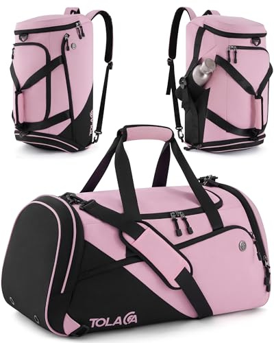 Tolaccea Borsa Sportiva 47L Uomo/Donna – Zaino/Duffel con Scomparto Scarpe e Tasca Impermeabile, Palestra, Fitness, Nuoto, Viaggio – Nero Rosa