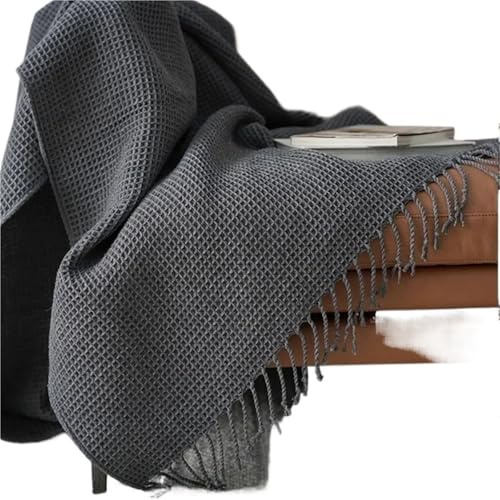 VVCPVDXCI Coperta a nido d'ape per decorazione del divano, in stile nordico, scialle lavorato a maglia, morbido, traspirante, di grandi dimensioni, per il tempo libero (grigio scuro)