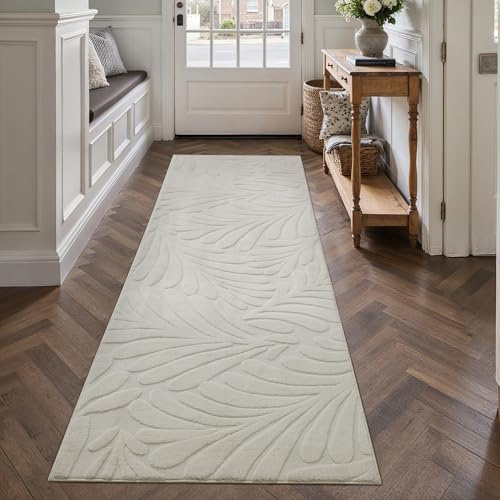 PureCozy Creme Läufer Flur Teppich 60x180cm Boho Küche Waschbarer Teppiche 3D Effekt Schlafzimmer Balkon Bettvorleger Gegend Esszimmer Flauschig Kurzflor rutschfest Langer Carpet