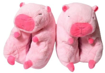 Cute Capybara Slippers, with One Random Mirror Wiper Capybara Gift for Women Girls Kids, Fuzzy Warm Non Slip Winer Sandals Indoor Outdoor House Shoes Soft Cloud Slides Fleece Lining Bedroom Slippers (PINK,One Size)