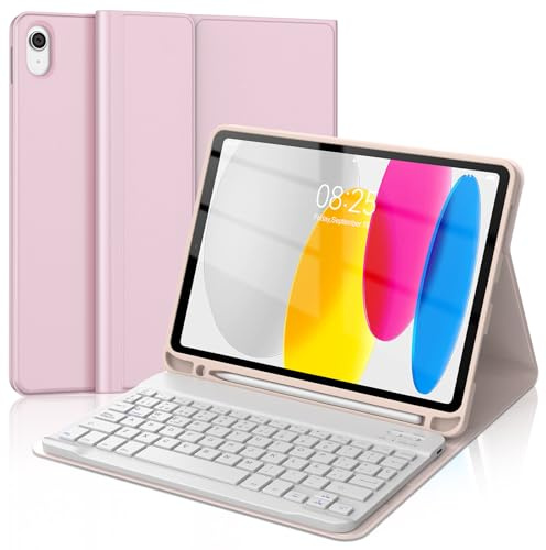 WAVATA Funda con Teclado para iPad 10ª Generación 2022/ A16 11 Pulgadas 2025, Teclado Español Bluetooth Desmontable para iPad 10.9 Pulgadas A2696/A2777/A2757, Rosa