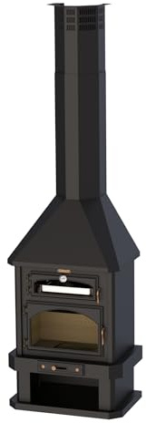 BRICOSOL Chimenea DE LEÑA Frontal con Horno Y LEÑERO Modelo EBRO