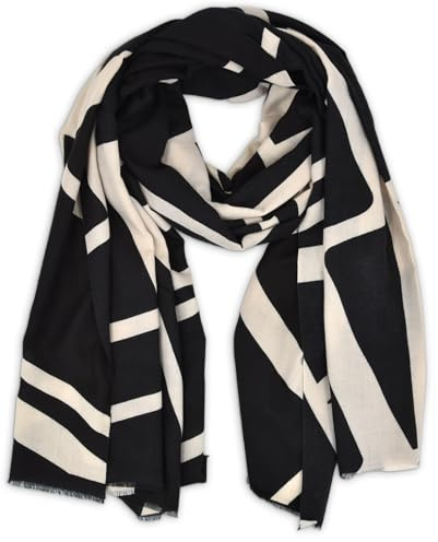 styleBREAKER Damen Schal mit Graphic Lines Muster | Weicher XXL Winterschal | Großes Tuch mit geometrischem Linien Design, Stola, Herbst Winter Accessoire, Farbe:Schwarz-Weiß