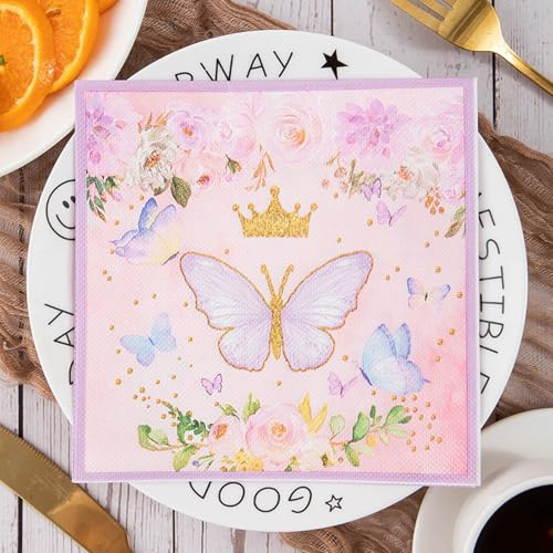 Serviettes en Papier Papillon Fleur Violet Serviettes en papier jetables,douceur et moelleux,idéales pour Fêtes,Traiteur,Anniversaires,Intérieur ou Extérieur tous les jours10 Paquet(33x33cm)