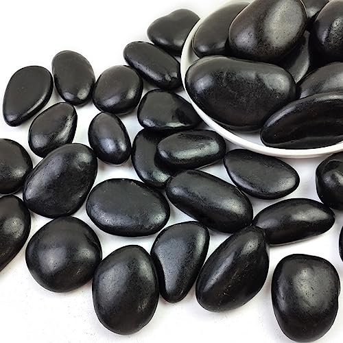 SHIZWU Black Garden Pebbles 40-60mm, 1.8kg High Polished Decorative Stones for Plants, Vases, Aquascaping and Indoor Outdoor Decor