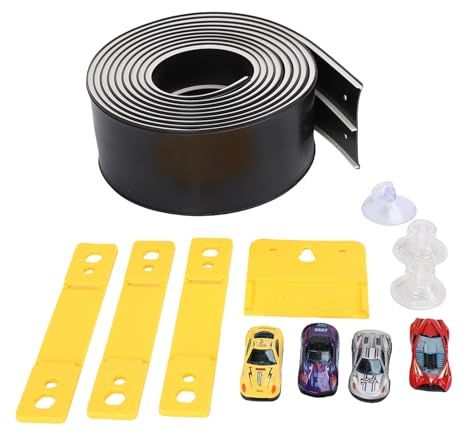 SPYMINNPOO Flexibel Racerbana, 15,7 FT Roll Up Races Tracks Leksak med 4 Bilar, Flex Race Car Track för Utomhuslek Inomhus (Svart)
