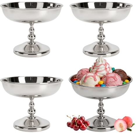 Glassbägare, 180ml Rostfritt Stål Isbägare Ispokal Glass Mugg Dessertskålar Med Fot, Dessertglas för Glass Frukt Cocktails Sallad Yoghurt Och Fruktpudding (#2 * 4)