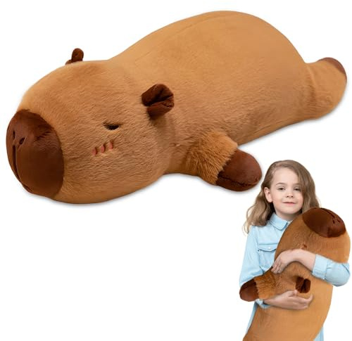 Weciau Cuscino Capibara Lungo, 70 cm Kawaii Capibara Peluche Gigante, Cuscino In Peluche Capibara per Decorazione Casa(Marrone)