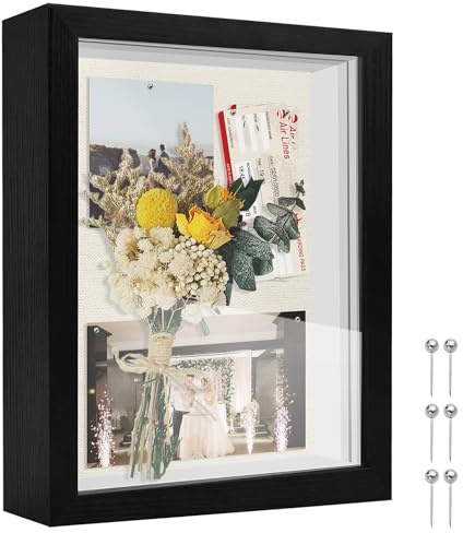 TOUYINGER 8x10 Shadow Box Frame Display Case with Soft Linen Back, Display Case Box for Memorabilia, 3D Items, Wedding Memories, Crafts, Tickets and Photos (Black, 8x10)