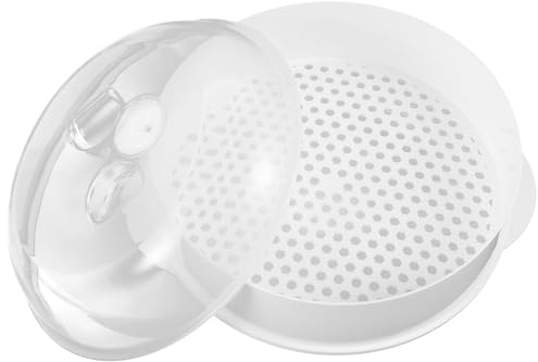 DOITOOL Vaporera para Alimentos de Plástico Redonda con Tapa para Microondas Utensilios de Cocina al Vapor Reutilizables Cesta de Vapor Resistente para Verduras Arroz y Dim Sum