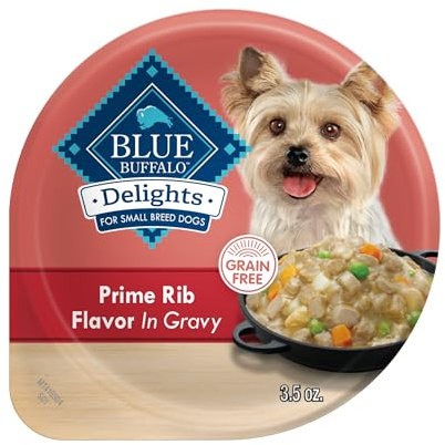 Blue Buffalo Delights Small Breed Natural Wet Dog Food, Prime Rib Flavor in Gravy, 3.5-oz Cups, 12 Count