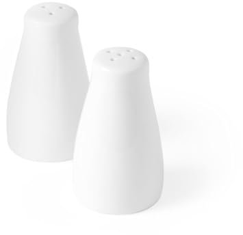 HENDI Set de Salero y Pimentero de Porcelana Blanca, Conjunto de 2 piezas, Utensilios de Cocina para Servir Sal y Pimienta, ⌀42x(H)80mm