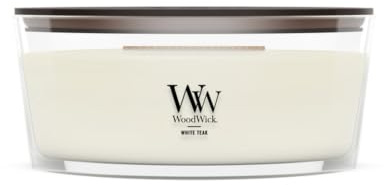 Yankee Candle WoodWick Ellipse Duftkerze, weißes Teakholz, 473 ml, bis zu 50 Stunden Brenndauer, Weihnachtskerze