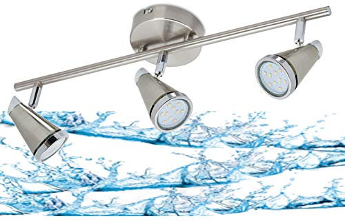 Trango - 3-flammig IP44 LED Badleuchte - In matt-nickel - Dreh und schwenkbar - Als Flurlampe, WC Lampe, Deckenlampe, Spots - Inklusive 3x 5 W LED Leuchtmittel