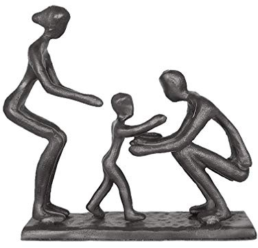 Aoneky Estatua Familiar de Metal - Figura Decorativa de 3 Madre Padre Hijo/Hija, Escultura Moderna Abstracta, Decoración del Hogar Casa Oficina, Color Negro