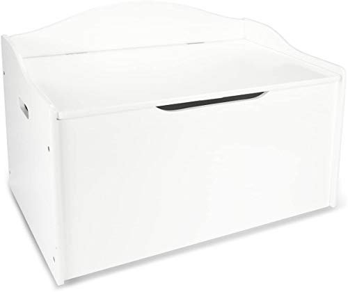 Leomark Kinderbank Hölzerne - Weiße XL - Kindertruhenbank, Behälter für Spielzeug, Truhe für Kinderzimmer, Kindermöbel, Sitzbank, Höhe: 46 cm
