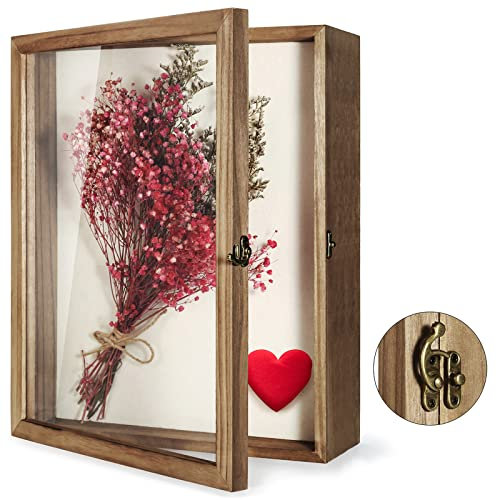 TJ.MOREE Shadow Box Display Case13”x16”( 33 x 42cm) Flowers Shadow Box Frame with Glass Window Picture Frame Wedding Bouquet Memorabilia Medals Photos Memory Box for Keepsakes