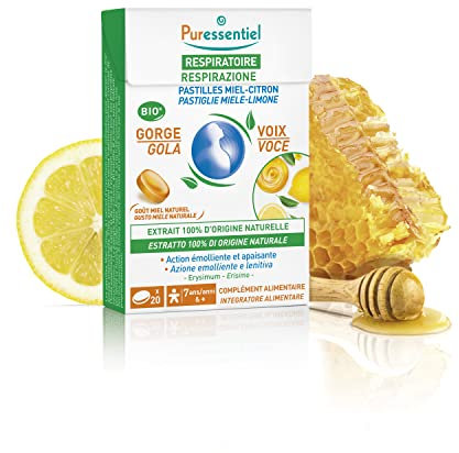 Puressentiel - Pastiglie Gola Voce, Miele Limone - Azione Emolliente e Lenitiva - Estratto 100% origine naturel - Vegan e Cruelty Free - 20 Pastiglie