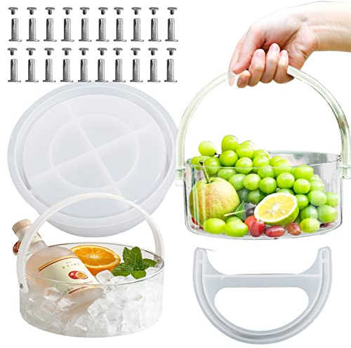 Ice Bucket Silicone Resin Mold Baskets with Handles Round Shaped Epoxy Silicone Casting Molds for Food Fruit Candy Flower Wine Beer Bottles Storage,3D DIY Making Handmade Home Display Decor Crafts