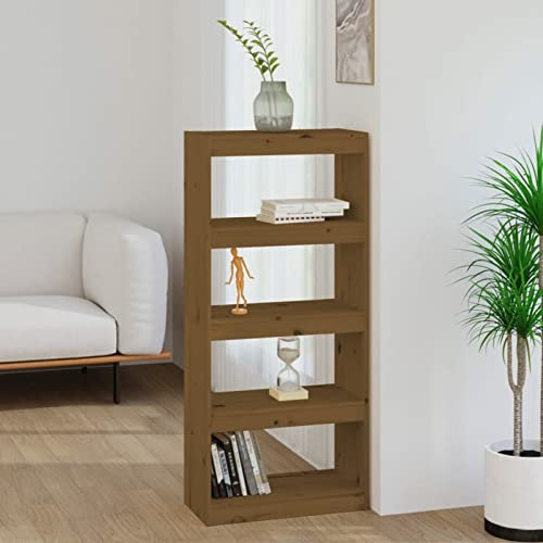 ZEYUAN Bücherschrank/Raumteiler, Standregal, Bücherregal, Aktenregal, Ordnerregal, Büroregal, Regal Für Ordner, Bookshelf, Honigbraun 60x30x135,5 cm Kiefernholz