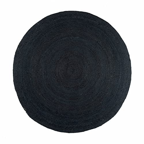 Vipanth Exports Jute-Teppich für Wohnzimmer, rund, 60 x 60 cm, Schwarz