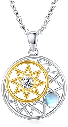 XIXLES Sonne Mond Ketten 925 Silber Damen Halskette Sonne Mond Anhänger Mondstein Mond Halskette Sonne Mond Schmuck Geschenk für Freundin Ehefrau Mama
