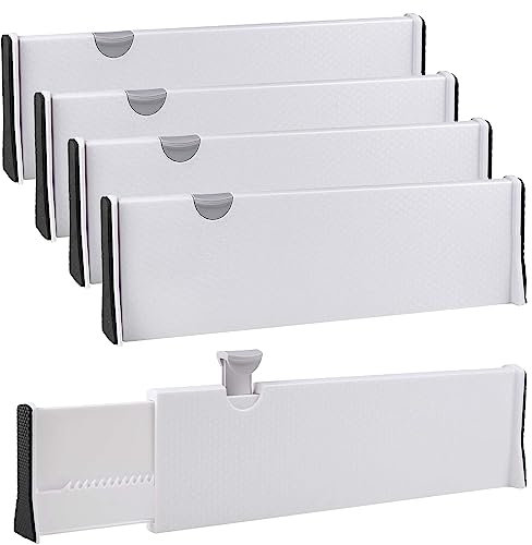 SENENQU 4er-Set Schubladentrenner Küche Verstellbar, 33.2-55 CM Plastik Schubladenteiler Hoch - 12.7CM, Schubladen Organizer für Küche, Kommode, Badezimmer, Schlafzimmer (Weiß)
