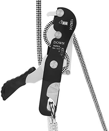 Yosoo Health Gear Kletter-Doppelstopp-Abseilgerät für 10–12 Mm Seil, Selbstbremsende, Selbstsichernde Abseil- und Sicherungsgeräte, Rettungs-Baumpfleger, Anti-Panik, Handsteuerung, Bremsklemme,