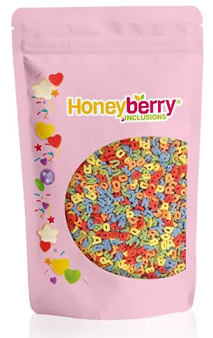 HONEYBERRY Bunte Buchstaben Streusel 200g - Natürliche Essbare Streusel Tortendeko – Streudekor, Zuckerstreusel, Zuckerbuchstaben zum Verzieren von Kuchen, Muffins und Desserts - Hergestellt in der EU