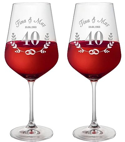 AMAVEL Weingläser mit Gravur zur Rubinhochzeit, 2er Weingläser Set, Personalisierte Weißweingläser, Geschenke zur Rubinhochzeit, 500ml Weinglas Set, Rotweingläser, 40 Hochzeitstag Geschenk