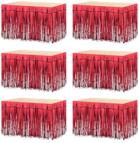 sourcing map Lametta-Tischröcke aus Metallfolie, 6 Stück, 73,7 x 274,4 cm, rote Metallic-Folie, Fransen-Lametta, Tischröcke für rechteckige Tische, Lametta-Hintergrund, Vorhang für Hochzeit,