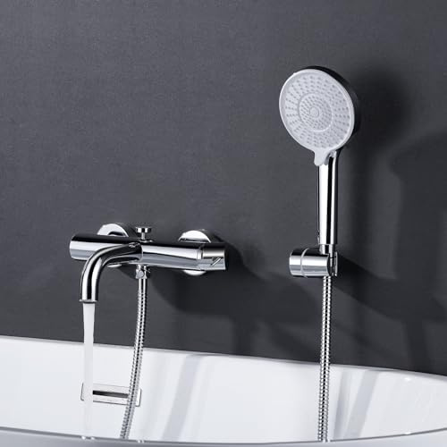 ARCORA Badewannenarmatur aus Messing mit 3 Strahlarten Handbrause, Einhand-Wannenbatterie mit Abnehmbarem Strahlregler, Wannenarmatur inkl. Brauseschlauch 1,5m, 2 Verbraucher, Chrom