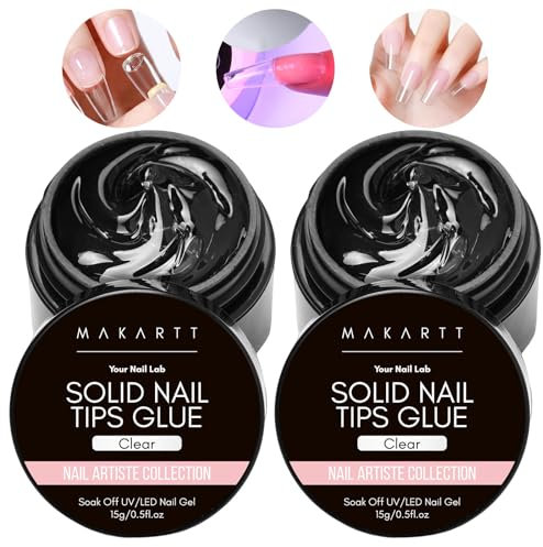 Makartt Nail Glue - 3D Nail Gel for Nail Art Strong Nail Tips Glue Gel for Nail Rhinestone & Acrylic Long Lasting for Nails False UV/LED Curing Needed 2Psc 15ML