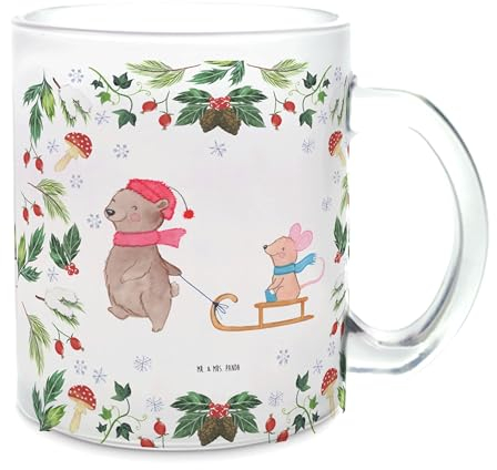 Mr. & Mrs. Panda Tee Tasse Bär und Maus Schlitten - Geschenk, Häferl, Pott, Teetasse, Weihnachten, Trinkglas, Haferl